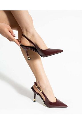 کفش پاشنه بلند کلاسیک زرشکی زنانه چرم لاکی MYDERİN SHOES - کد 925317778