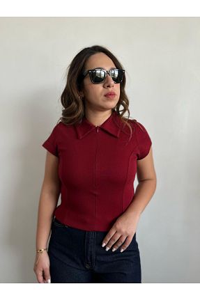 بلوز زرشکی زنانه ساده Gizybutik - کد 925915352