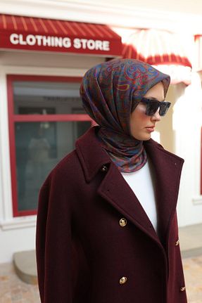 روسری فیروزه ای پنبه ای Silk Home - کد 890813041