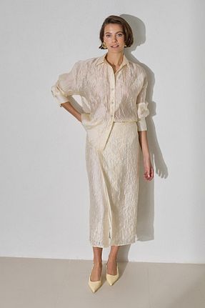 پیراهن بژ زنانه اورسایز Setre - کد 925351692