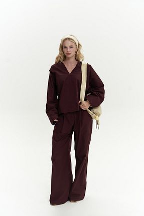 ست بالاتنه و پائین تنه زرشکی زنانه اورسایز Mai - کد 925343131