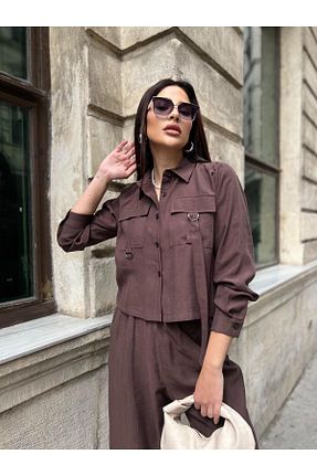 ست بالاتنه و پائین تنه قهوه ای زنانه بافتنی Göker Life - کد 925394237