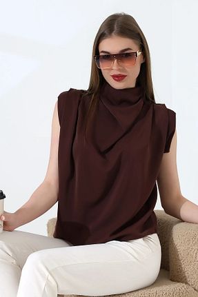بلوز قهوه ای زنانه ساده cottonage - کد 925390292