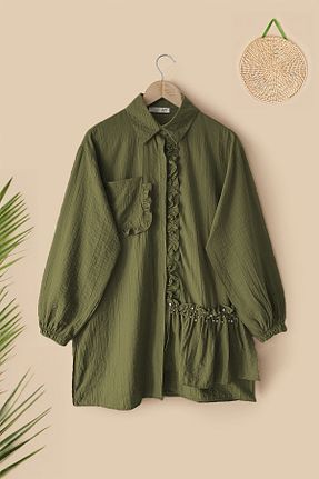 تونیک حجاب خاکی زنانه پنبه پلی استر MODAQU - کد 925412781
