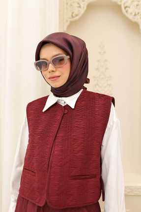 روسری زرشکی پلی استر Silk Home - کد 902714850
