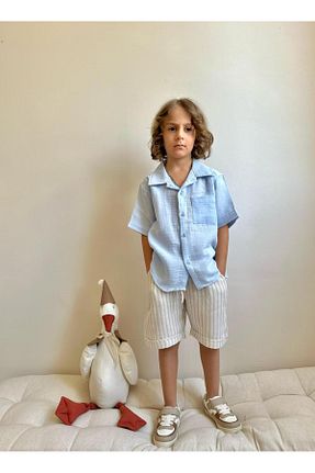 ست بالاتنه و پائین تنه آبی بچه گانه بافتنی YİGİT BUTİK - کد 925803228