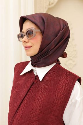 روسری زرشکی پلی استر Silk Home - کد 902714850