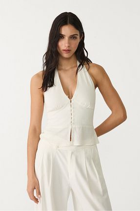 بلوز سفید زنانه ساده Stradivarius - کد 925434884