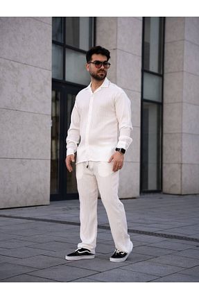 ست بالاتنه و پائین تنه سفید مردانه بافتنی YONEZ MODA - کد 925432991