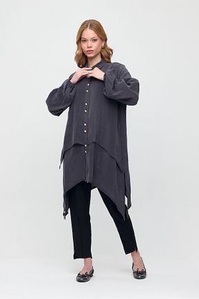 پیراهن طوسی زنانه اورسایز Niliwi - کد 925551373