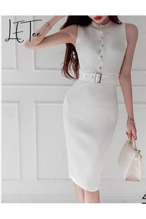 لباس سفید زنانه تریکو Abalı - کد 925563083