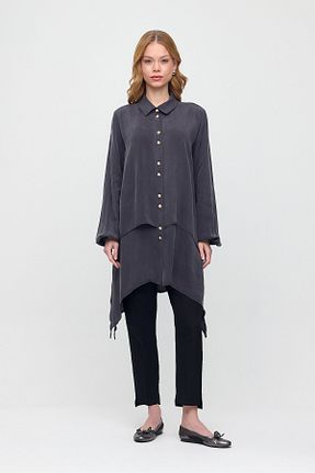 پیراهن طوسی زنانه اورسایز Niliwi - کد 925551373