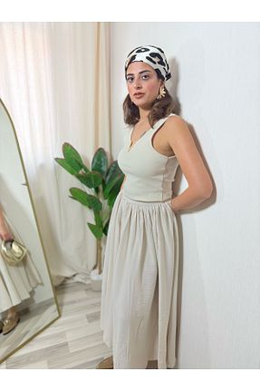 دامن بژ زنانه پنبه ای Misun butik - کد 925583761