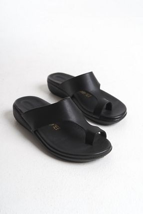 دمپائی مشکی زنانه چرم مصنوعی ALPELLİ ByAlp - کد 925576894