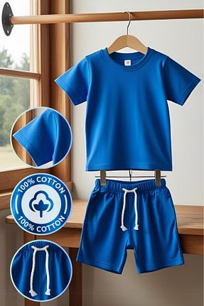ست بالاتنه و پائین تنه آبی بچه گانه بافتنی MODA - کد 892393338