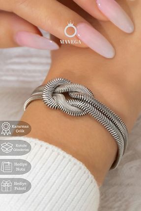 دستبند استیل (فولاد) طوسی زنانه استیل ضد زنگ MAVEGA - کد 881807669
