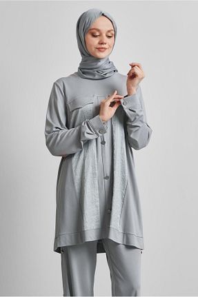 ست بالاتنه و پائین تنه حجاب طوسی زنانه رگولار Alvina - کد 925637645