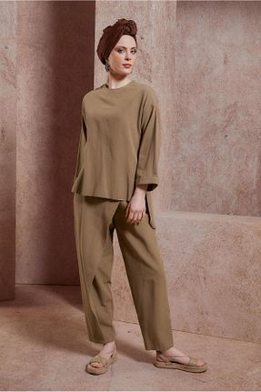 ست بالاتنه و پائین تنه حجاب قهوه ای زنانه رگولار Alvina - کد 818748444