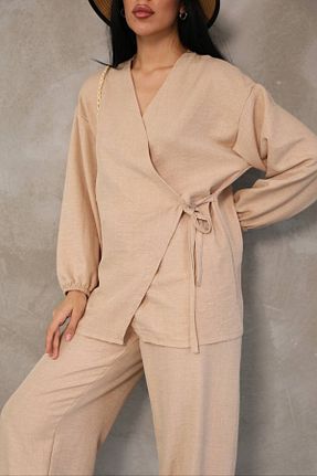 ست بالاتنه و پائین تنه بژ زنانه کتان Modestia - کد 925660103