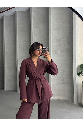 ست بالاتنه و پائین تنه زرشکی زنانه بافتنی Zaya Collection - کد 925688912