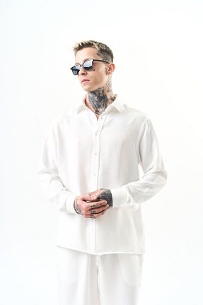 پیراهن سفید مردانه اورسایز Respire - کد 922860442