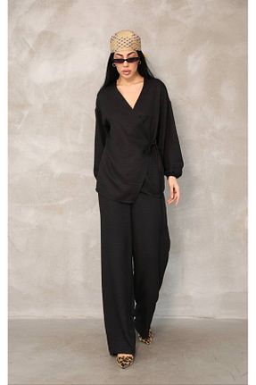 ست بالاتنه و پائین تنه مشکی زنانه کتان Modestia - کد 925659940