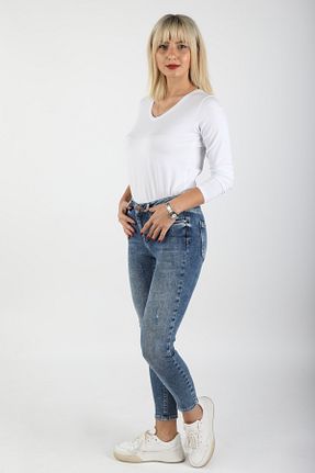 شلوار جین آبی زنانه پاچه تنگ BALİNS - کد 56924516