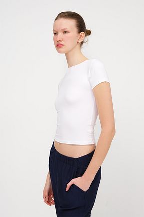 تیشرت سفید زنانه اسلیم فیت Addax - کد 925706839