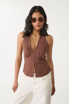 بلوز قهوه ای زنانه ساده Stradivarius - کد 925715509