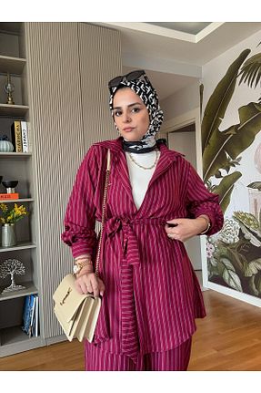 ست بالاتنه و پائین تنه حجاب زرشکی زنانه رگولار Aselim Hijap Moda - کد 904898691