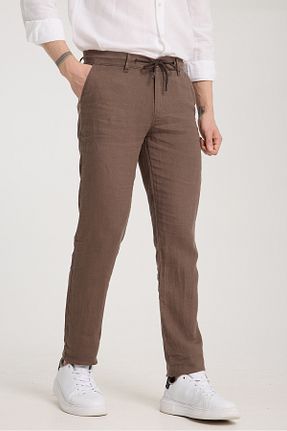 شلوار قهوه ای مردانه کتان muzzo jeans - کد 925790318
