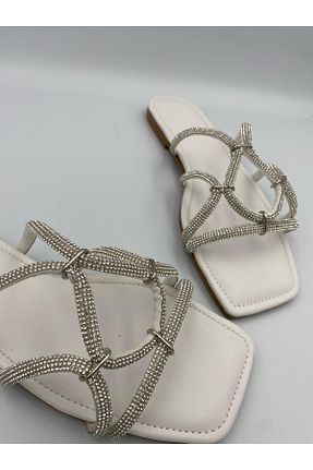 دمپائی سفید زنانه چرم مصنوعی Aslının Butiği - کد 925789650