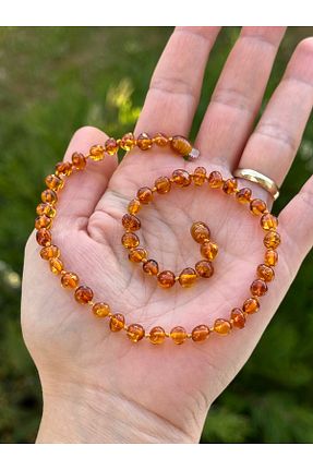 گردنبند جواهر قهوه ای بچه گانه سنگ طبیعی KEHRİBAREVİ EREĞLİ - کد 803882481