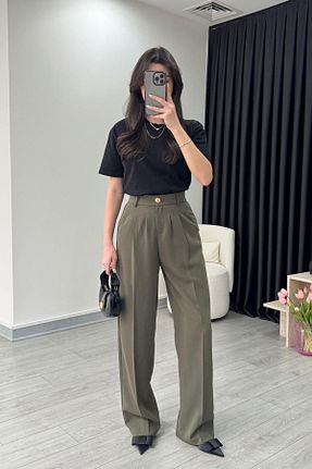 شلوار خاکی زنانه پارچه ECEMİ - کد 925802418