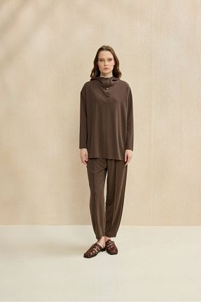 ست بالاتنه و پائین تنه قهوه ای زنانه بافتنی mervis - کد 925832638