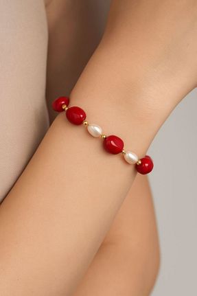دستبند مروارید قرمز مروارید آب شیرین DURAN TAKI TASARIM - کد 857020468