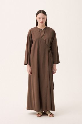 کافتان و کیمونو حجاب قهوه ای زنانه پنبه ای ZÜLAYS - کد 925842603