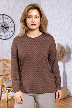 بلوز قهوه ای زنانه طرح دار Mutlu City - کد 925848113