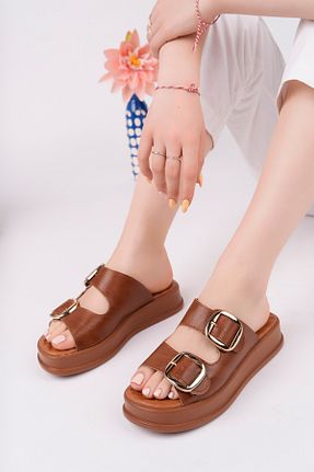 دمپائی رنگی زنانه چرم مصنوعی BAHRİNA - کد 925417185