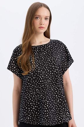بلوز مشکی زنانه طرح دار Defacto - کد 899282246