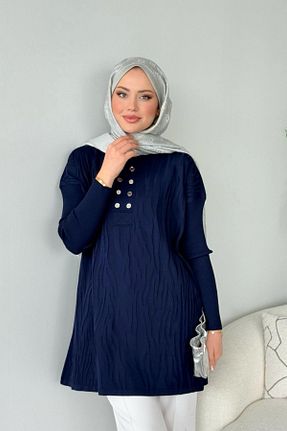 تونیک حجاب سرمه ای رگولار HAZA MODA - کد 925871698