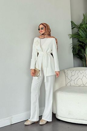 ست بالاتنه و پائین تنه حجاب سفید رگولار HAZA MODA - کد 925873038