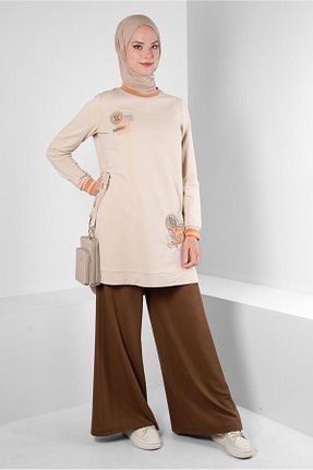 شلوار پارچه ای قهوه ای زنانه بلند Alvina - کد 804207420