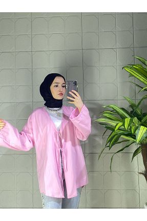 کافتان و کیمونو حجاب صورتی زنانه %100 پنبه MISRA GİYİM AYSEL ATEŞ - کد 925876303