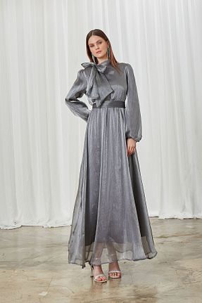 لباس مجلسی حجاب طوسی زنانه یقه ایستاده Birgül Bektaş - کد 684143154
