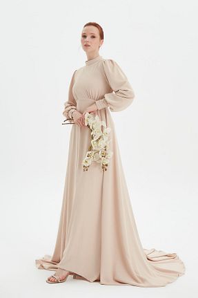 لباس مجلسی و فارغ التحصیلی قهوه ای زنانه ساتن Birgül Bektaş - کد 760170502