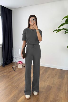 ست بالاتنه و پائین تنه طوسی زنانه بافت OKULCUBABA - کد 925927542