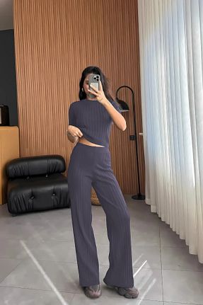 ست بالاتنه و پائین تنه طوسی زنانه بافت YAKAMEL - کد 921567376