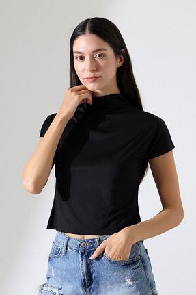 تیشرت مشکی زنانه یقه نیم ماهیگیر LITTLEMOON - کد 925951075