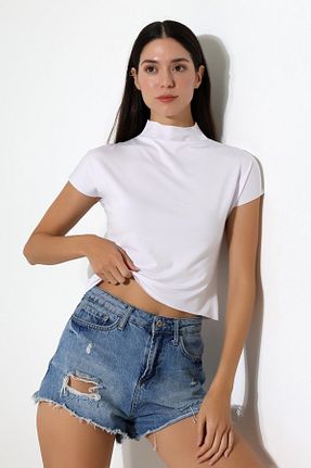 تیشرت سفید زنانه یقه نیم ماهیگیر LITTLEMOON - کد 925950622